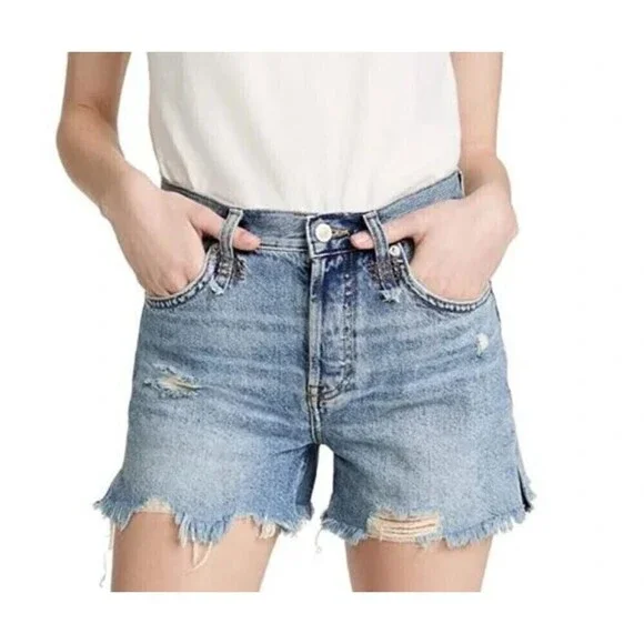 Free People Women Size 29 Makai Distressed Denim Button Fly NEW Jean Short Boho